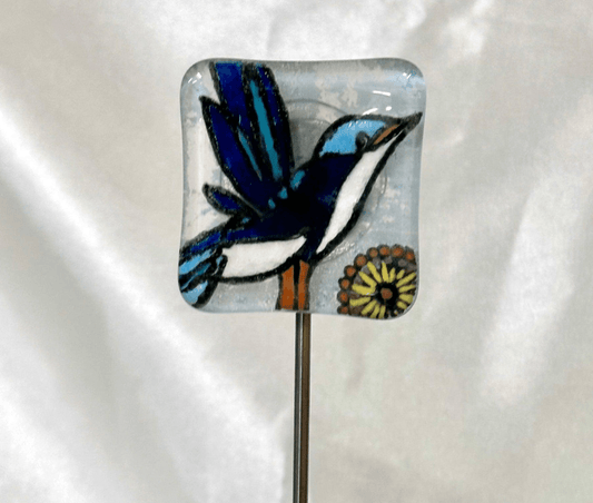 Blue Bird Fused Glass Garden Stake - 14" - Powerglassworks