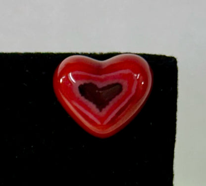 Elegant Red Murrine Glass Heart Stud Earrings - Powerglassworks