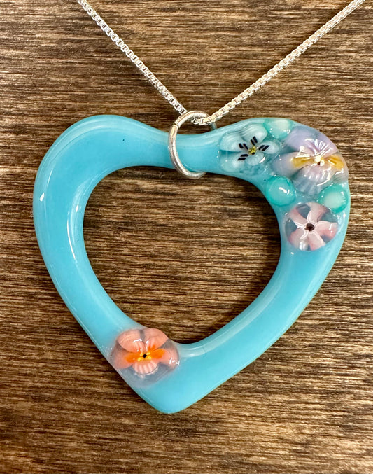 Blue Heart Glass Pendant - Powerglassworks