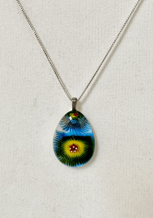 Peacock feather fused glass pendant - Powerglassworks