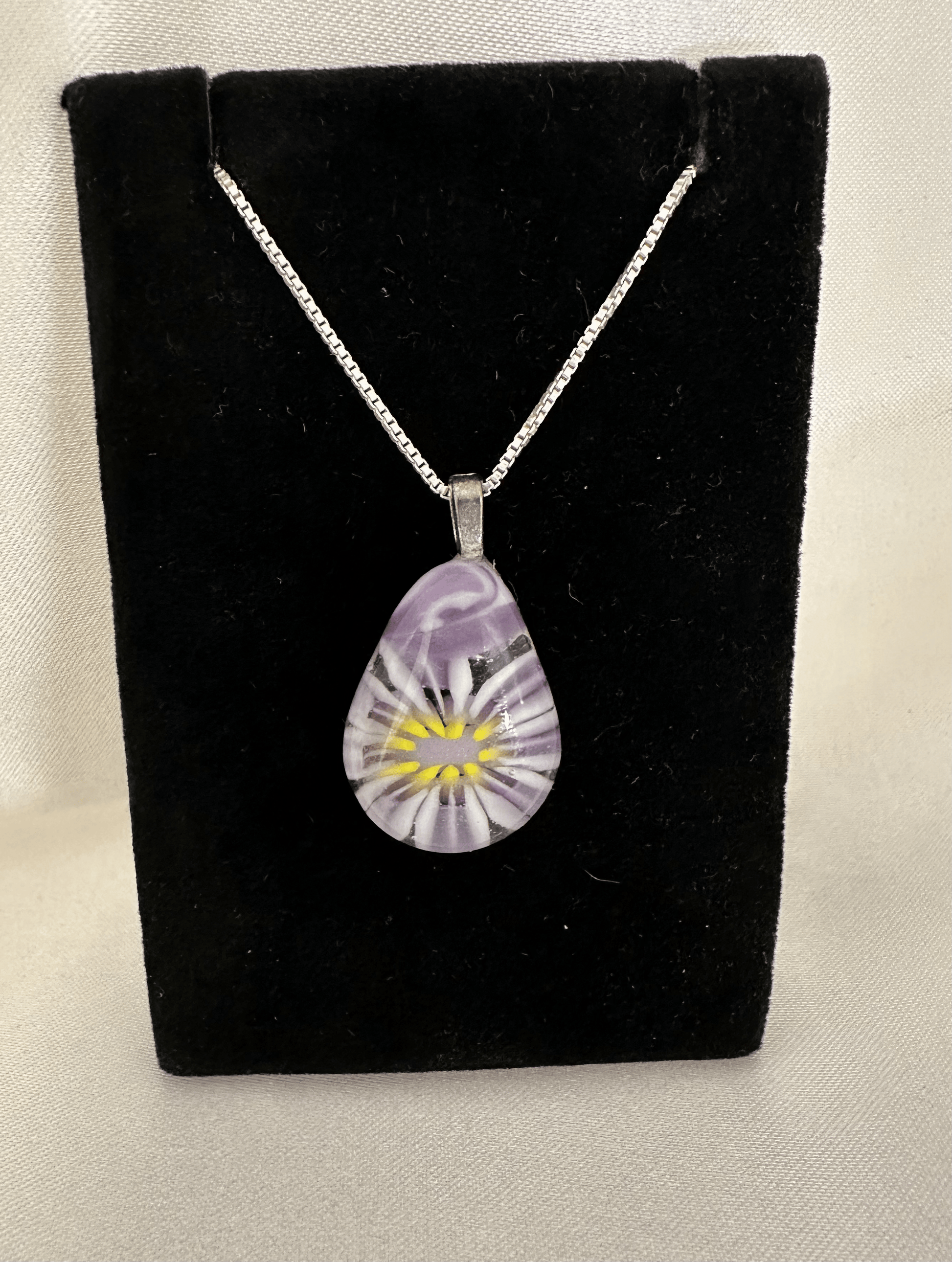 Purple fused glass pendant with yellow accents - Powerglassworks