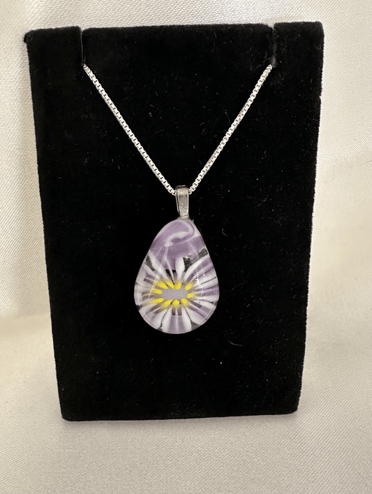 Purple fused glass pendant with yellow accents - Powerglassworks