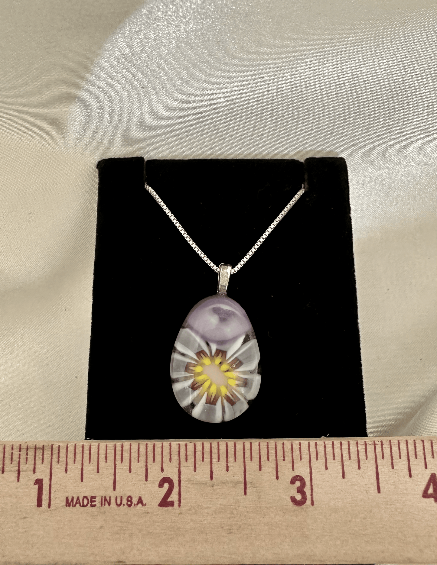 Purple fused glass pendant with yellow accents - Powerglassworks