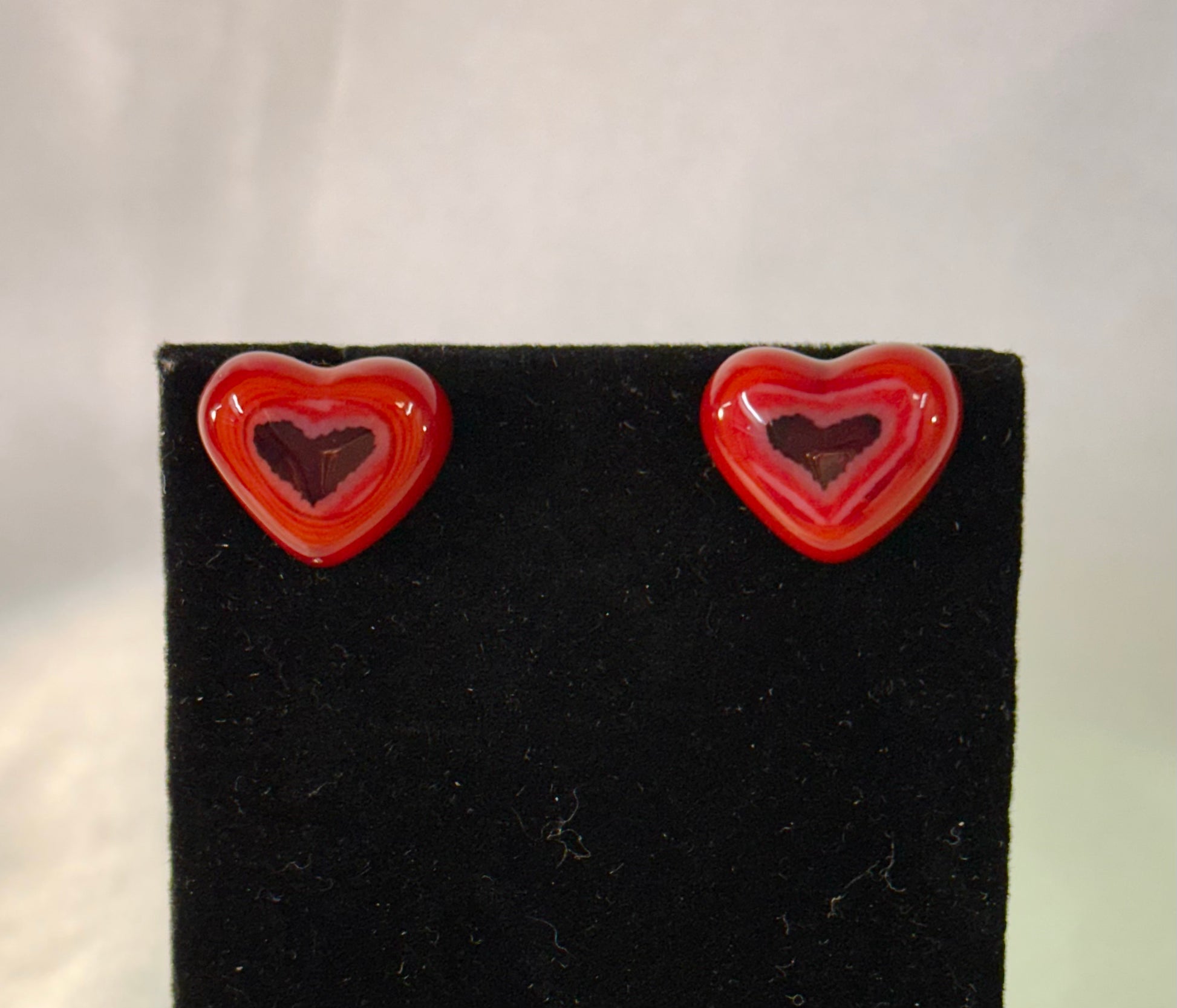 Elegant Red Murrine Glass Heart Stud Earrings - Powerglassworks