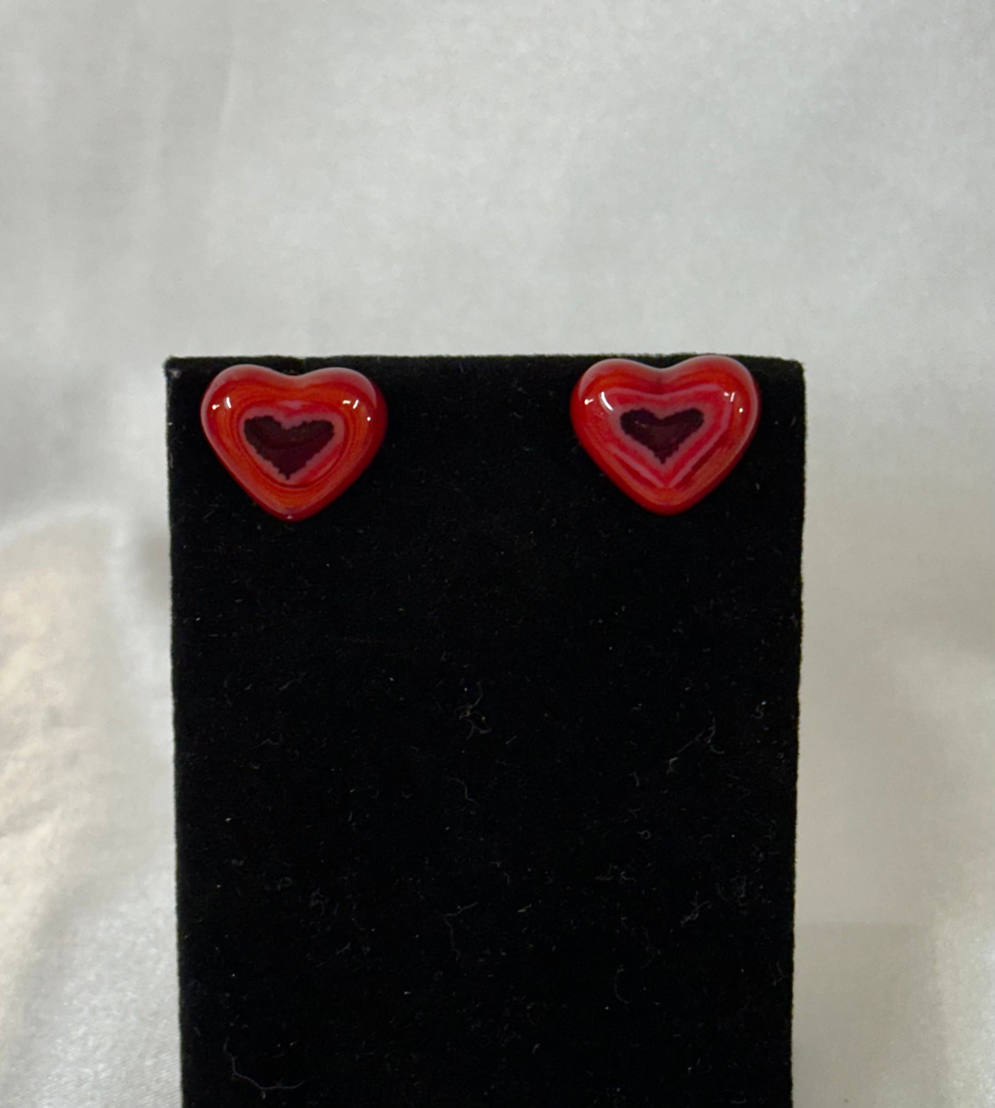 Elegant Red Murrine Glass Heart Stud Earrings - Powerglassworks