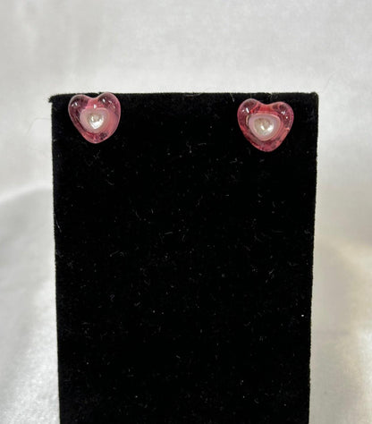 Small Pink Heart Shaped Murine Glass Earrings - Powerglassworks