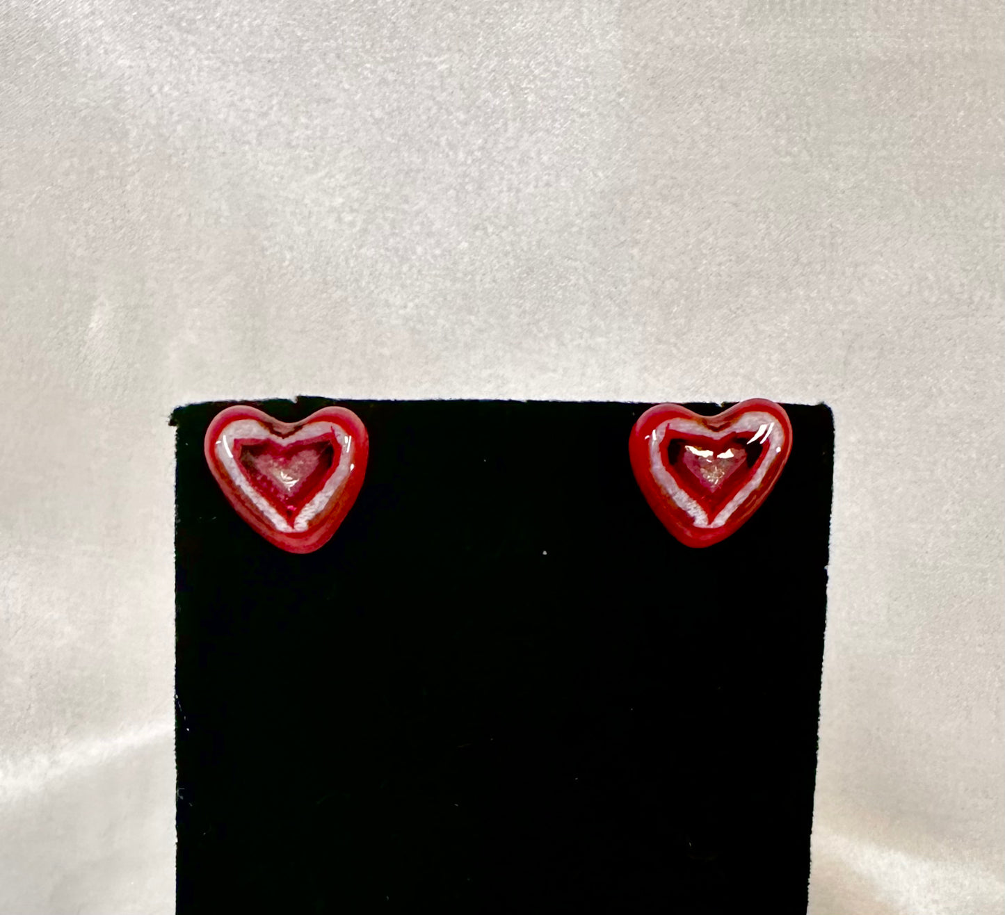 Red Heart Earrings With White Accents - Powerglassworks