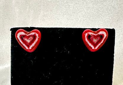 Red Heart Earrings With White Accents - Powerglassworks