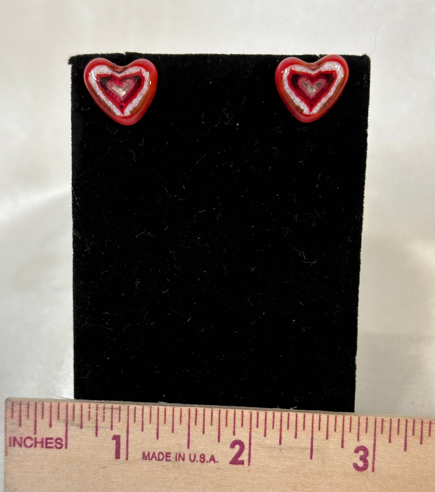 Red Heart Earrings With White Accents - Powerglassworks