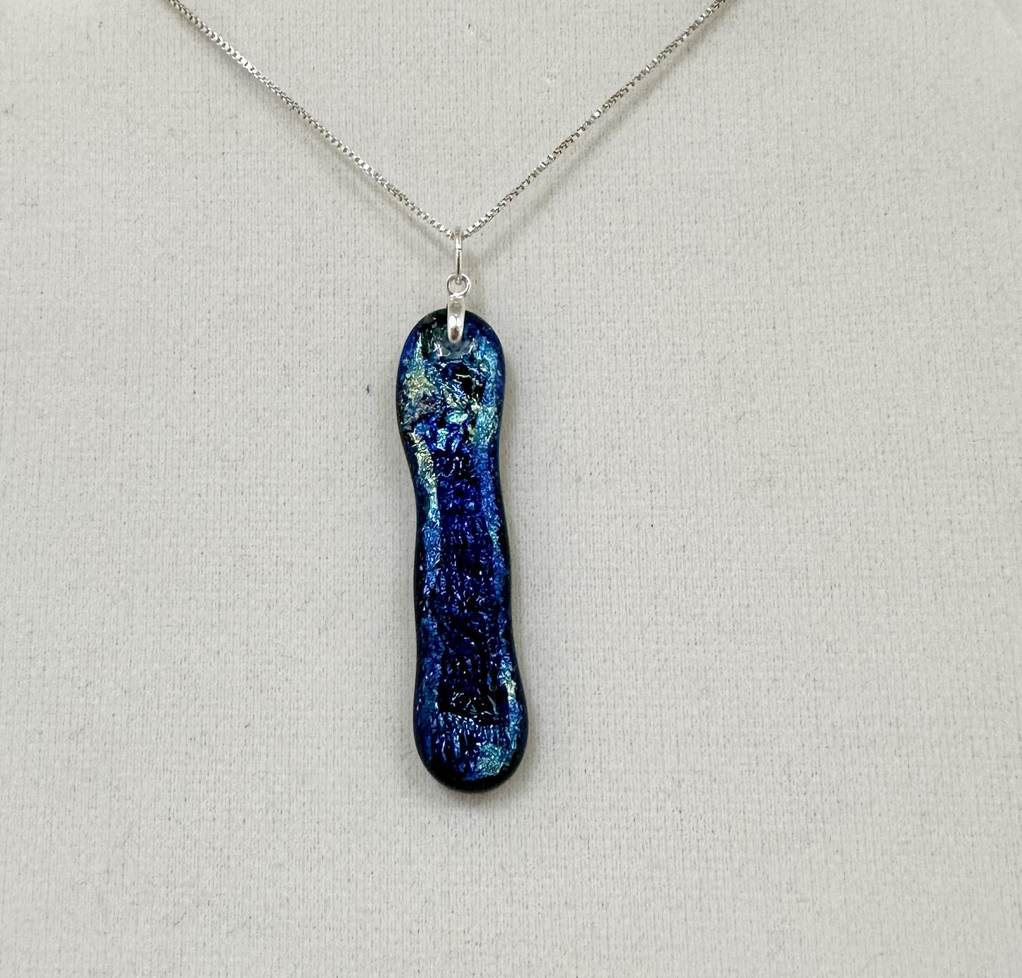 Blue and Silver Dichroic Glass Pendant - Powerglassworks