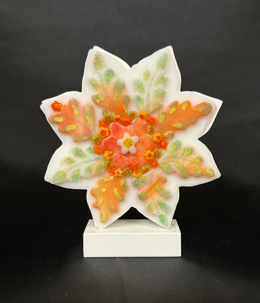 Spring orange and yellow starflower wood-mounted decor - Powerglassworks