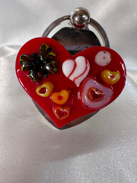 Red Heart Fused Glass Keyring - Powerglassworks