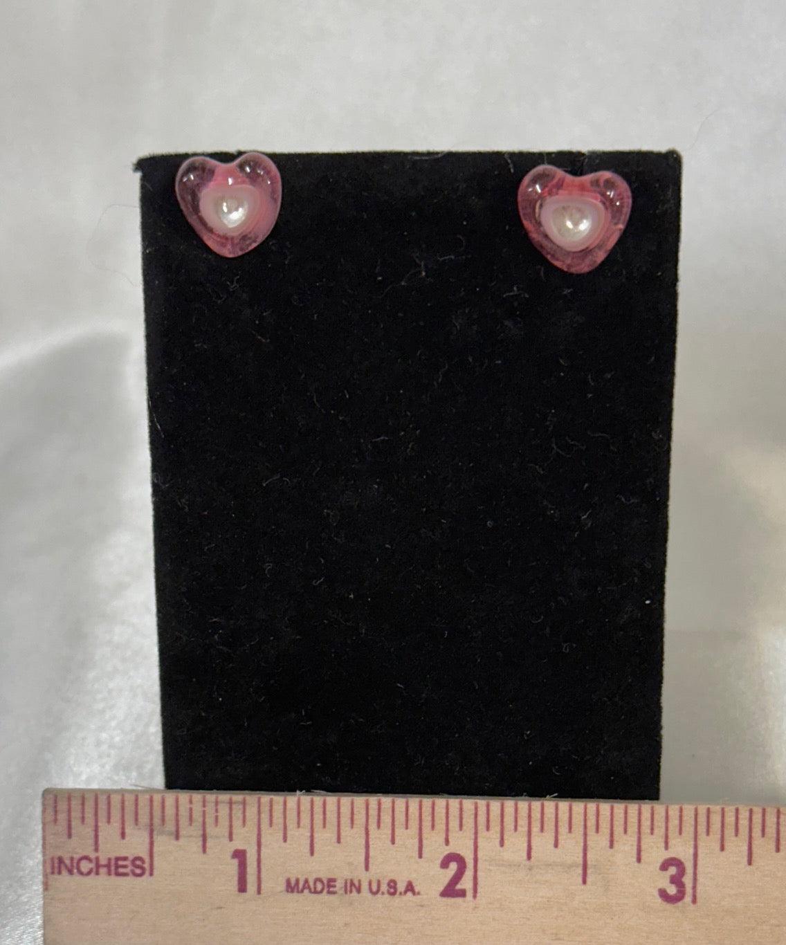 Small Pink Heart Shaped Murine Glass Earrings - Powerglassworks