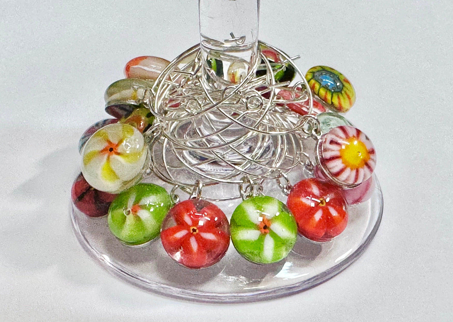 Wine Glass Charm Sets - Silver Metal - Powerglassworks