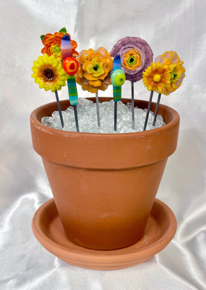 Small Fused Glass Flower Garden Stakes - 7" - Powerglassworks