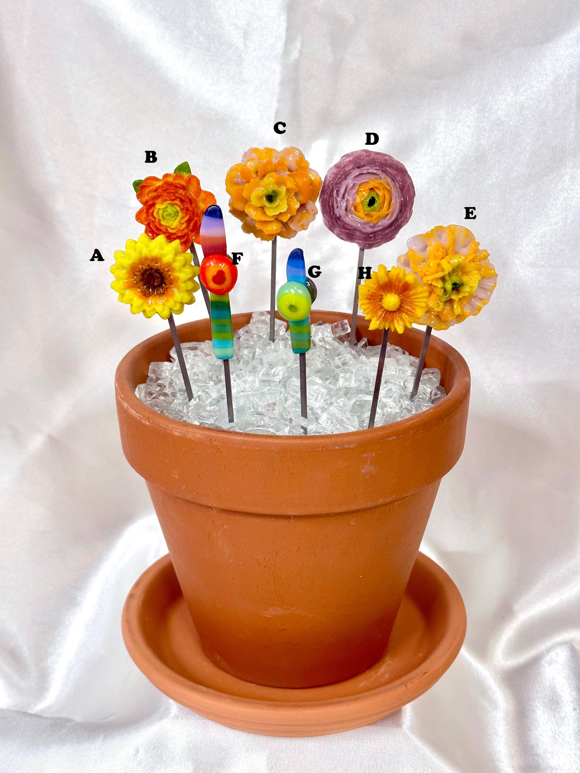 Small Fused Glass Flower Garden Stakes - 7" - Powerglassworks