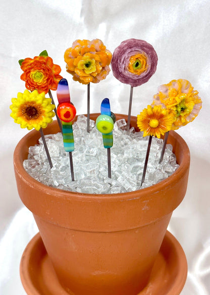 Small Fused Glass Flower Garden Stakes - 7" - Powerglassworks