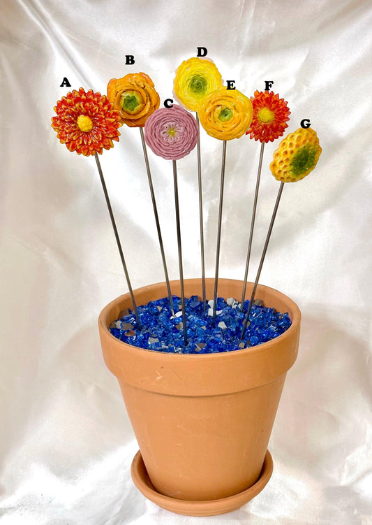 Large Flower Shaped Glass Garden Stakes - 14" - Powerglassworks