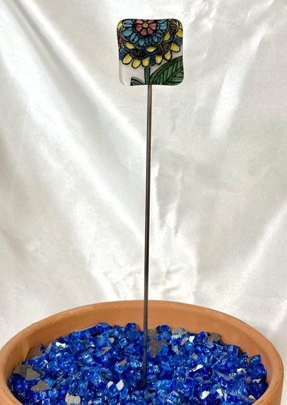 Colorful Flower Fused Glass Garden Stake - 14" - Powerglassworks