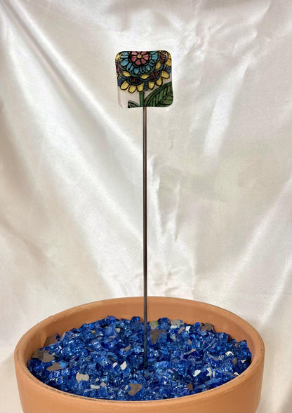 Colorful Flower Fused Glass Garden Stake - 14" - Powerglassworks