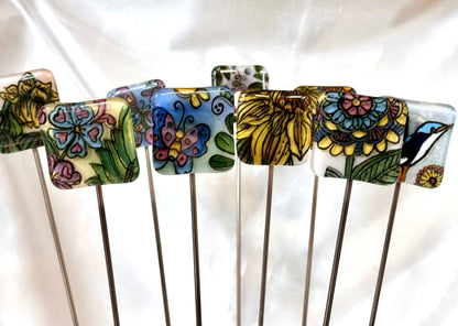 Colorful Flower Fused Glass Garden Stake - 14" - Powerglassworks