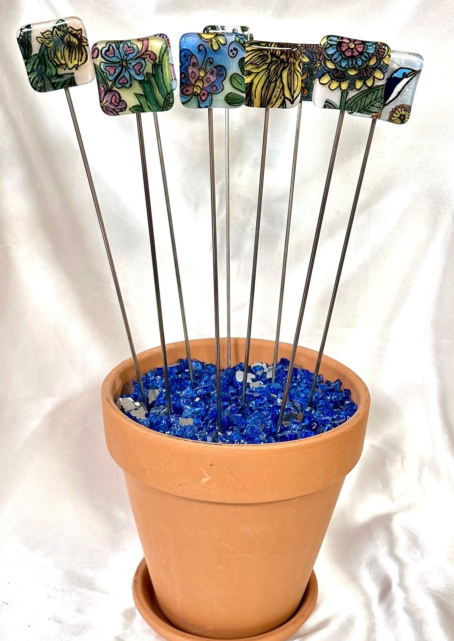 Colorful Flower Fused Glass Garden Stake - 14" - Powerglassworks