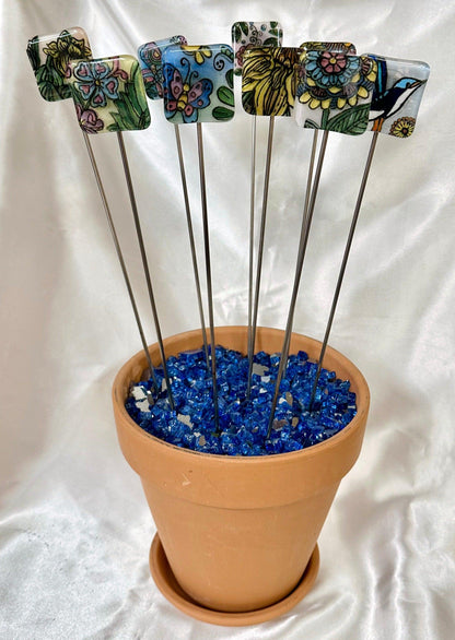 Colorful Flower Fused Glass Garden Stake - 14" - Powerglassworks