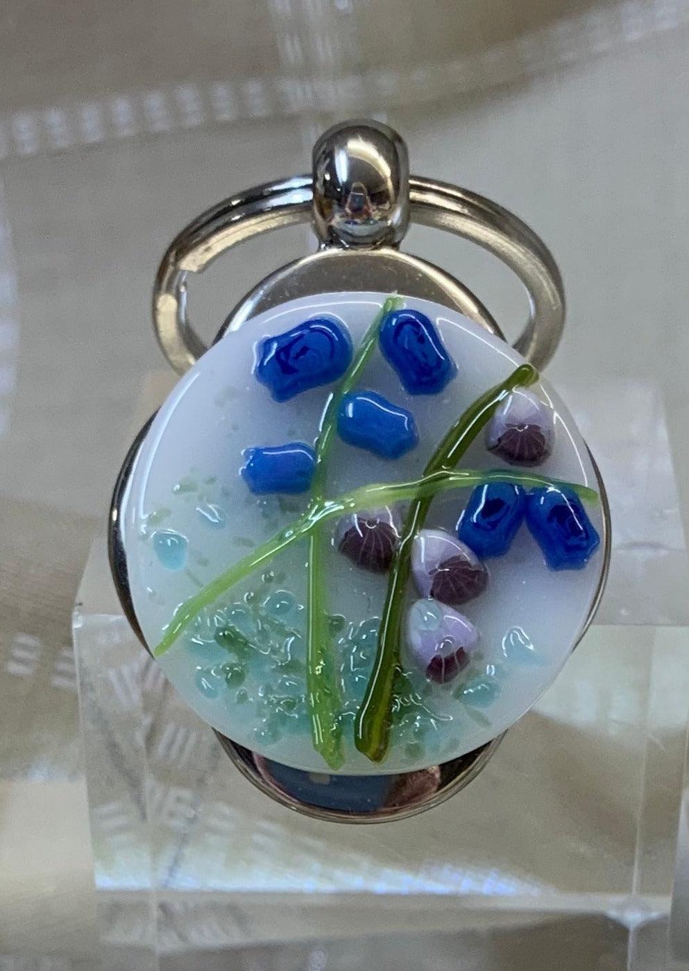 Bluebell Flowers Fused Glass Keychain - Powerglassworks