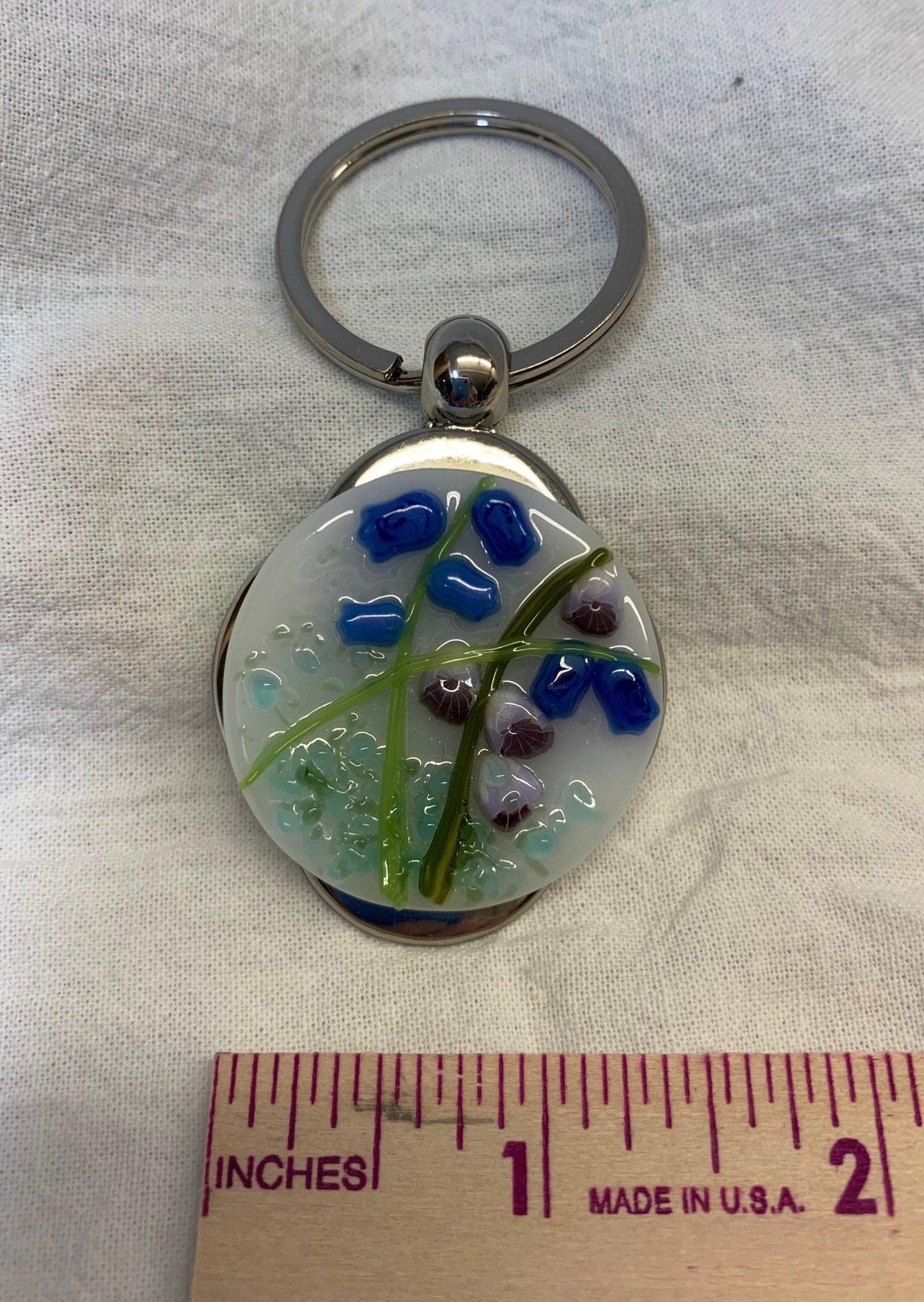 Bluebell Flowers Fused Glass Keychain - Powerglassworks