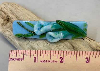 Fused Glass Blue Hair Barrette with Blue Calla Lily - Powerglassworks