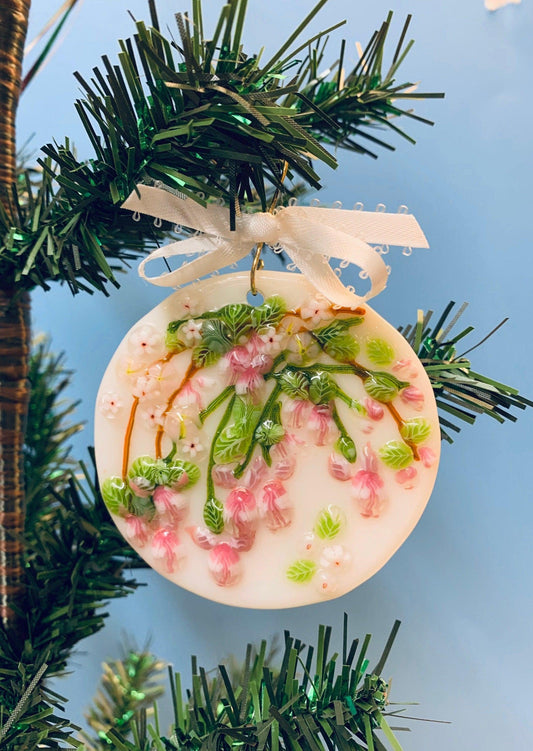 Round Fused Glass Ornament with Flowers and Leaves - Powerglassworks