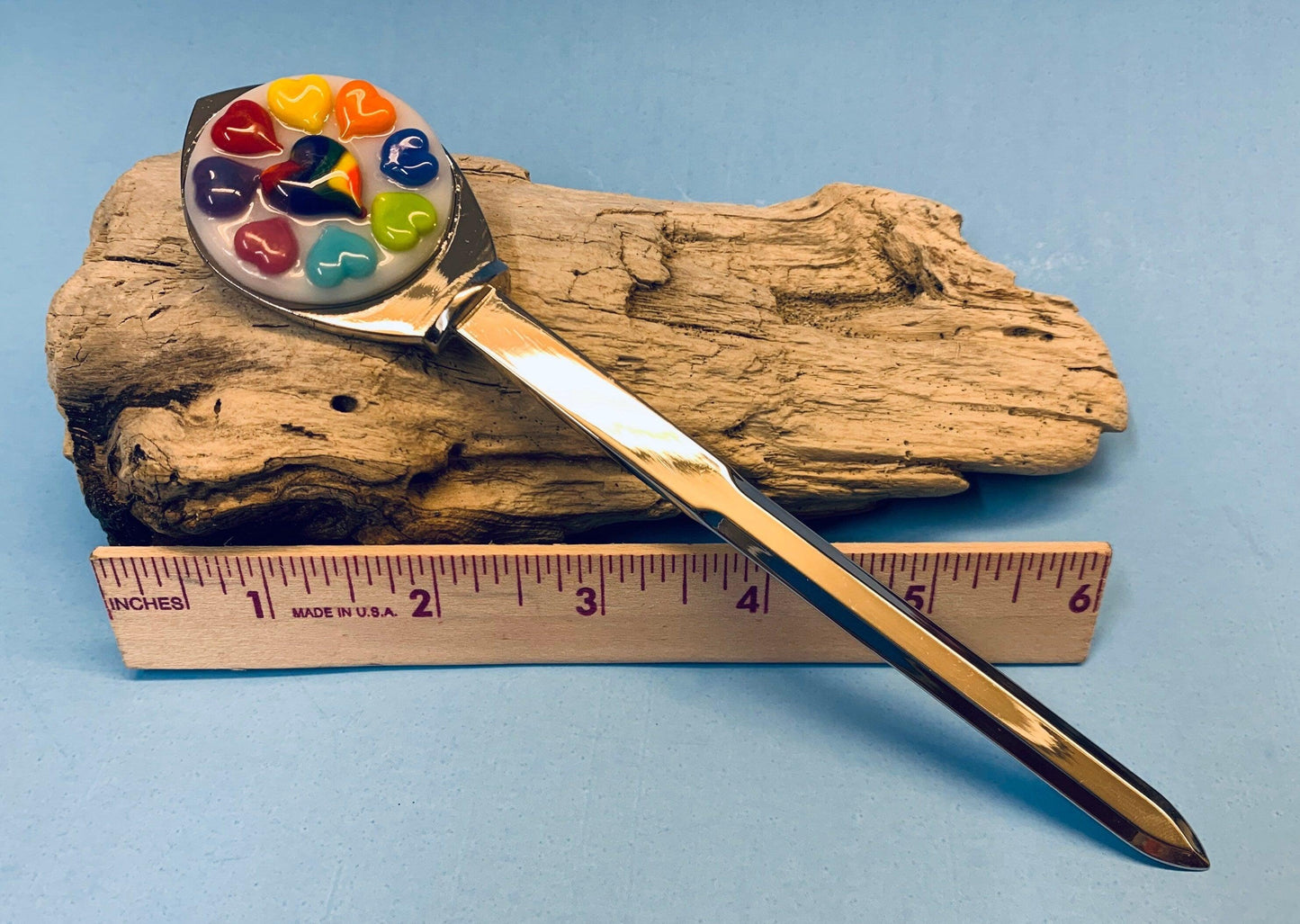 Fused Glass Letter Opener with Hearts - Powerglassworks