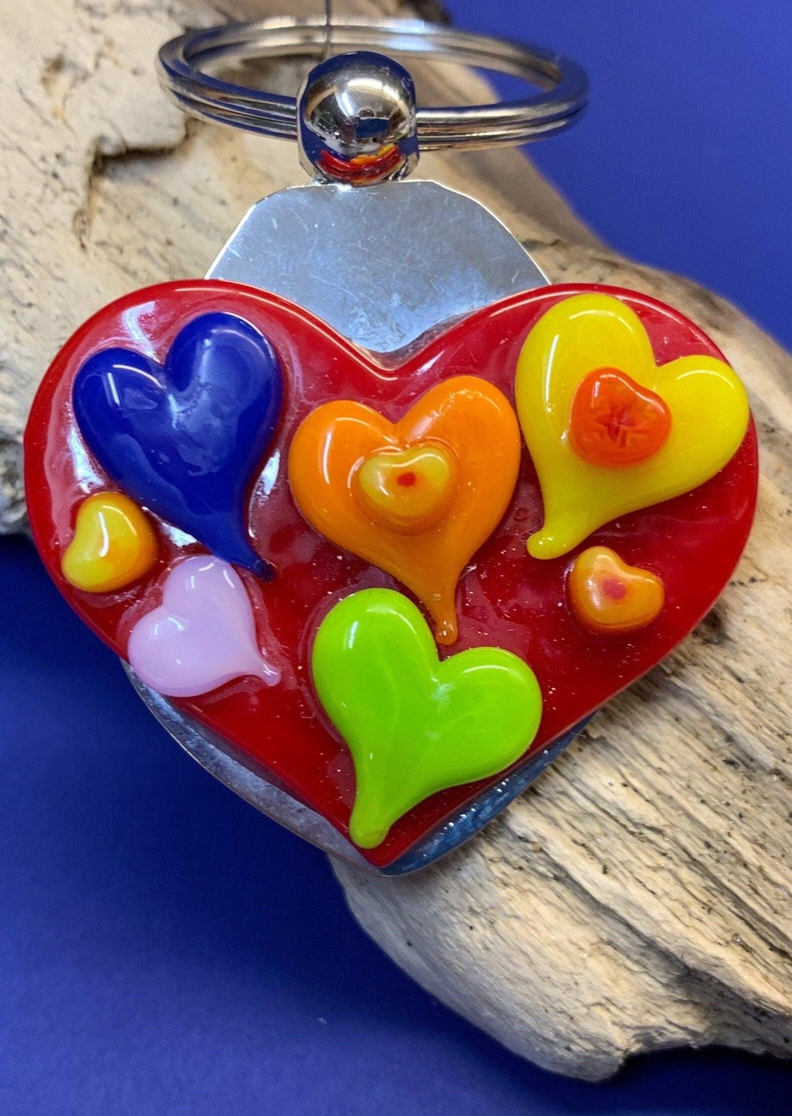 Hearts Fused Glass Key Ring - Powerglassworks