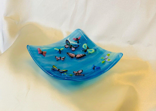 Blue Glass Butterfly Dish - Powerglassworks