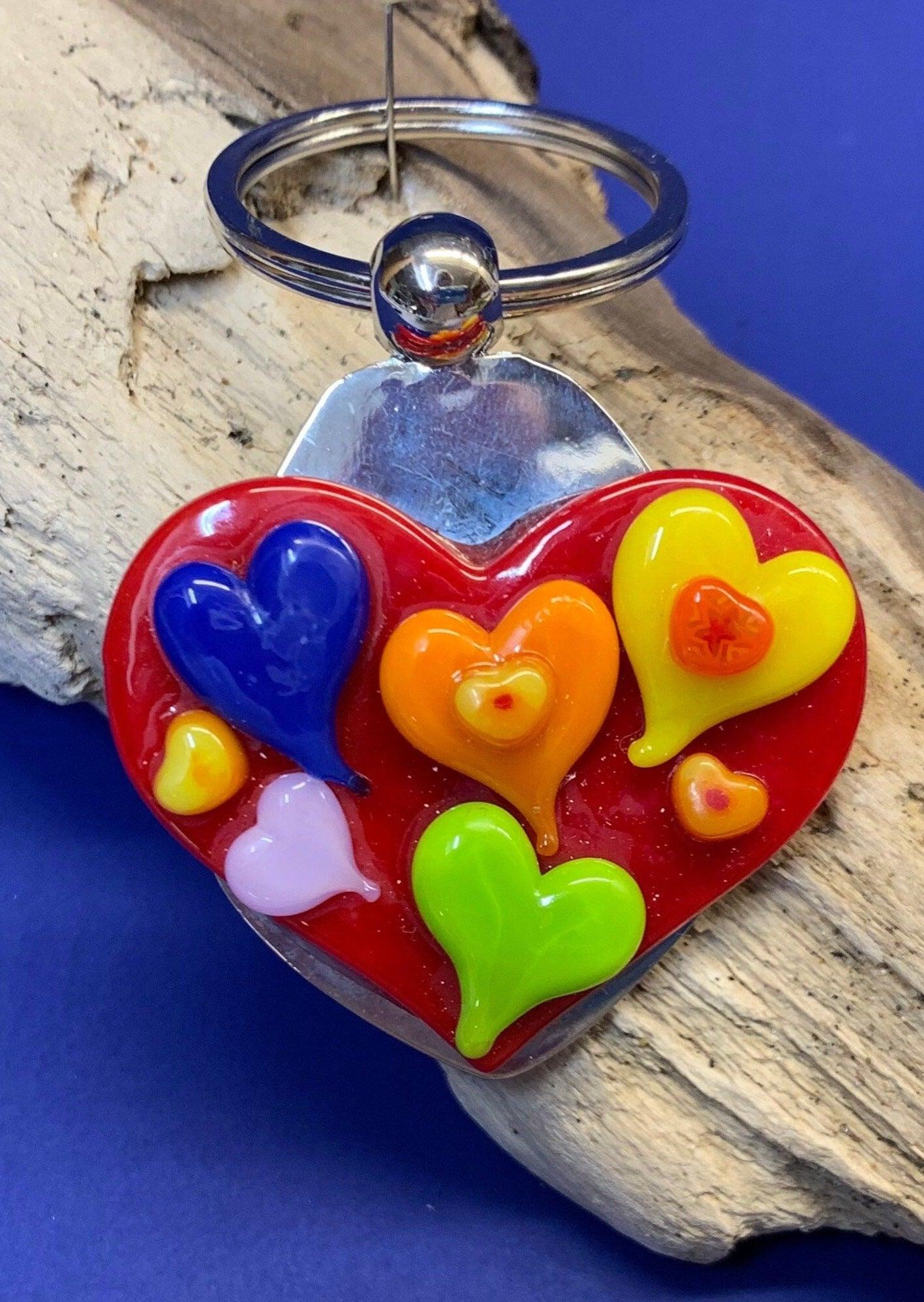 Hearts Fused Glass Key Ring - Powerglassworks