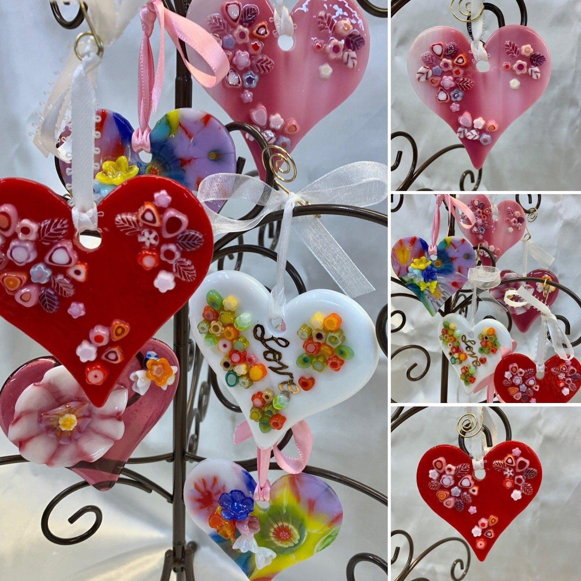 Pink Swirl Fused Glass Heart Suncatcher - Powerglassworks